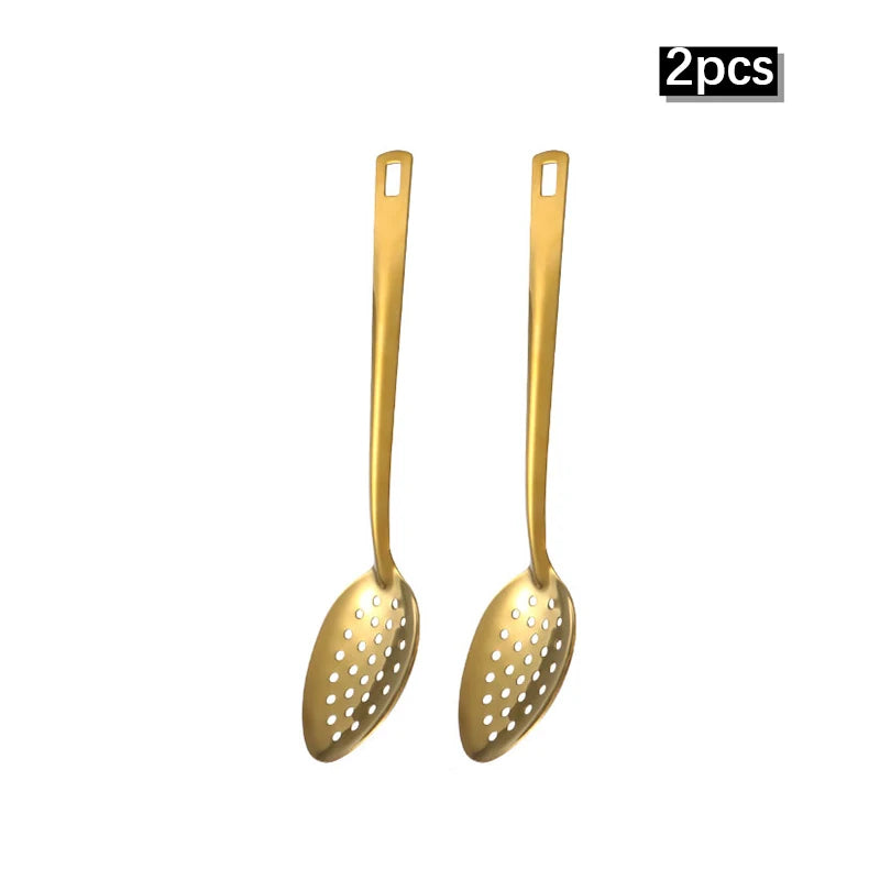 6pcs Korean-style Hot Pot Cutlery Set Stainless Steel Dinnerware Set Home Creative Korean Cutlery Golden spoons Kitchenware Set