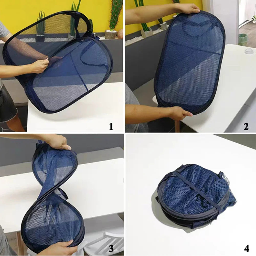 1PC Horizontal Foldable Laundry Basket Mesh Cloth Breathable Laundry Hamper Home Accessories Large Capacity Storage Baskets