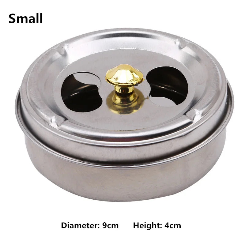 Round Spinning Ashtray With Cover Smoking Accessories Portable Stainless Steel Ashtray Lid Rotation Fully Enclosed Home Gadgets