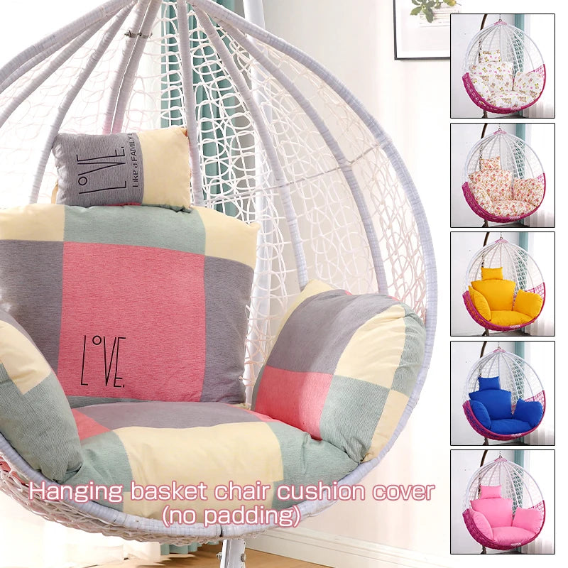 Unfilled S/L Swing Hanging Egg Swing Basket Seat Chair Cushion Cover Round Detachable Pillowcase for Home Patio Living Rooms