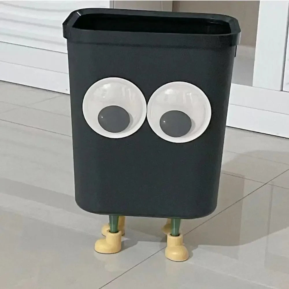 Funny Big Eyes Trash Can with Feet Garbage Bin Home Office Rubbish Bin Bathroom Garbage Container Waste Bucket Kitchen Dustbin
