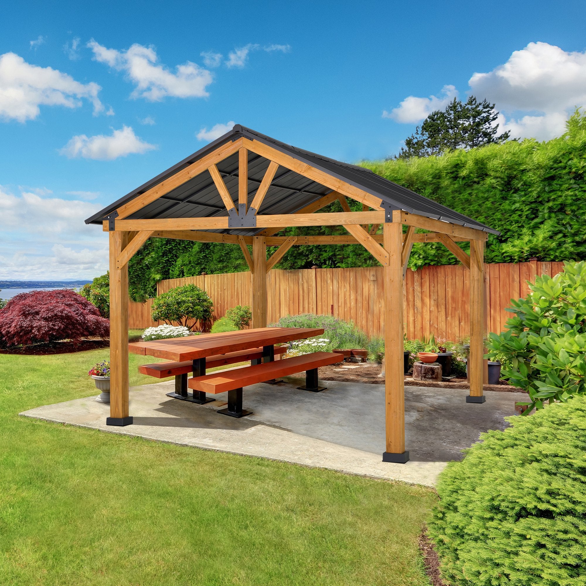 Outsunny 13' x 11' Wooden Gazebo Canopy Outdoor Sun Shade SHIPPING ONLY IN CANADA.Unsupported Countries: Northwest,Nunavut,Territories,Yukon
