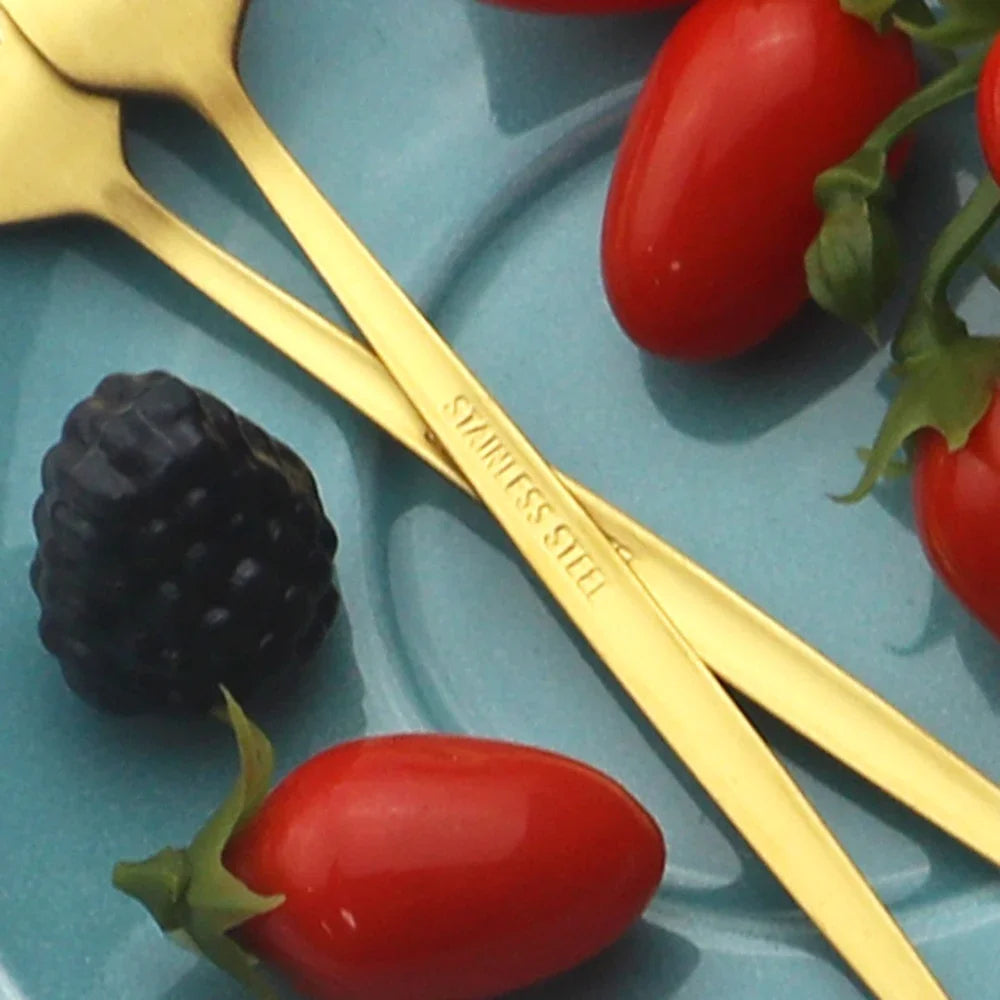 6Pcs Stainless Steel Matte Cake Fruit Forks Flatware Silverware Cutlery For Dessert Salad Fork Set Gold Tableware Mini Fork