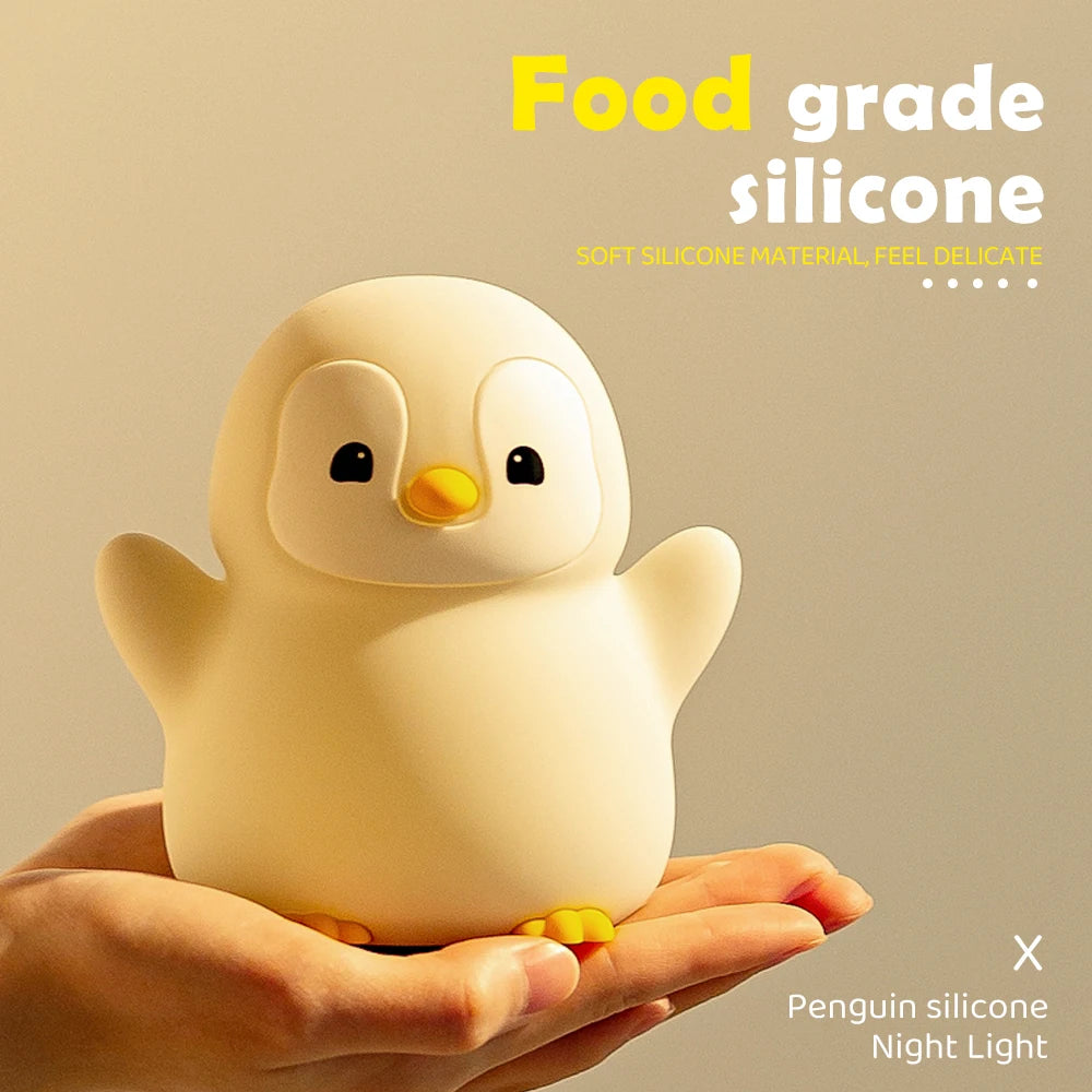 Cute Silicone Penguin Night Light Rechargeable Timing Sea Otter Sleeping Night Lamp Touch Control Beside Lamp for Nursery Room