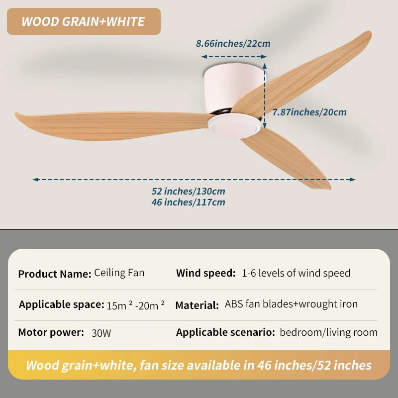 Led 6-Speed High Wind Ceiling Fan Ceiling Fan Light Strip Modern White/Wood Grain Color Bedroom Living Room Courtyard 110v-220v