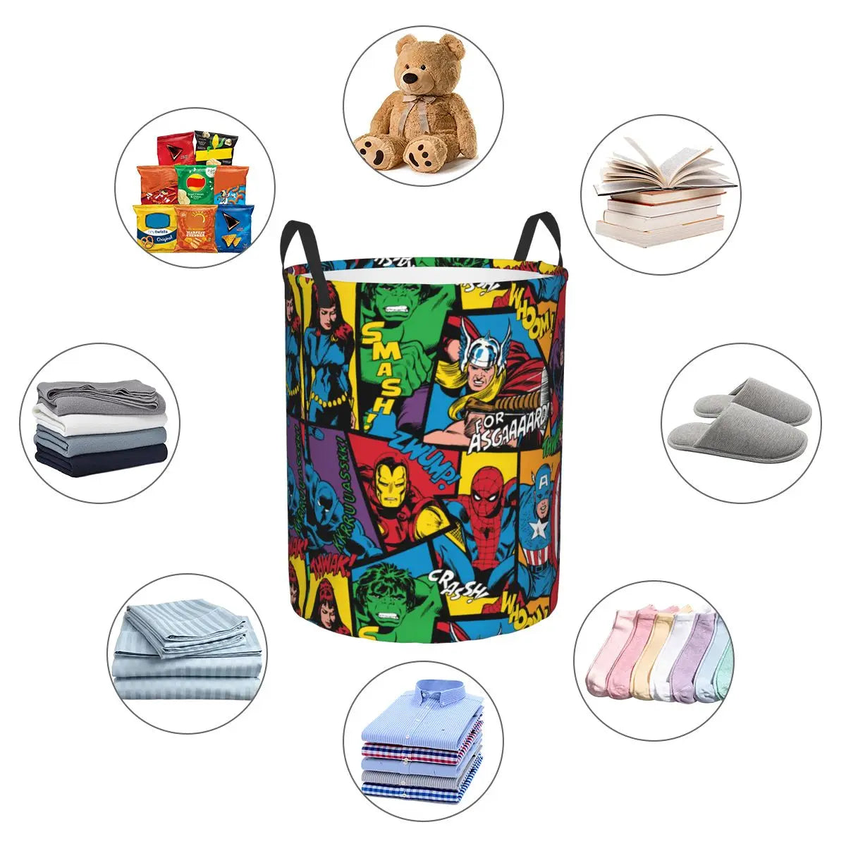 Custom Superheros Movie Collection Laundry Hamper Large Clothes Storage Basket Spider Man Comics Toys Bin Organizer for Nursery