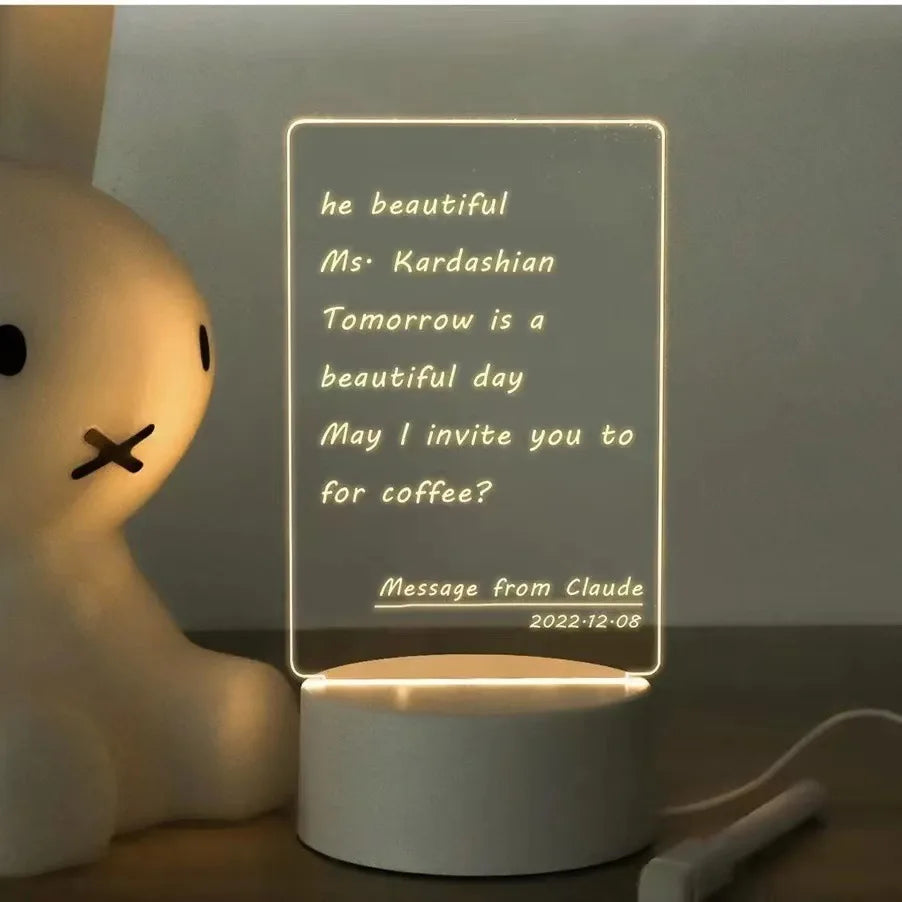 Personalized LED Lamp Acrylic Message Note Board Erasable USB Children‘s Drawing Board Bedroom Night Light Birthday Kids Gift