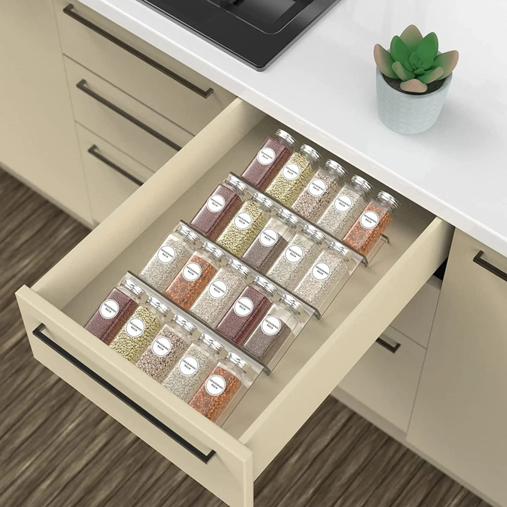 4 Layer Spice Drawer Organizer Adjustable Acrylic Spice Jars Rack Tray Expandable Seasoning Organizer Cabinet Kitchen Shelves