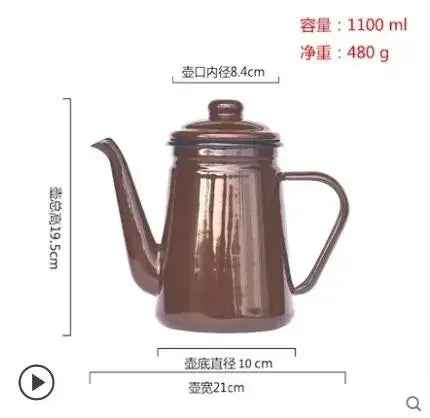 1.1L Enamel Coffee Pot Hand Tea Kettle Induction Cooker Gas Stove Universal Enamel Vintage Kettle Water Kettle Teapot