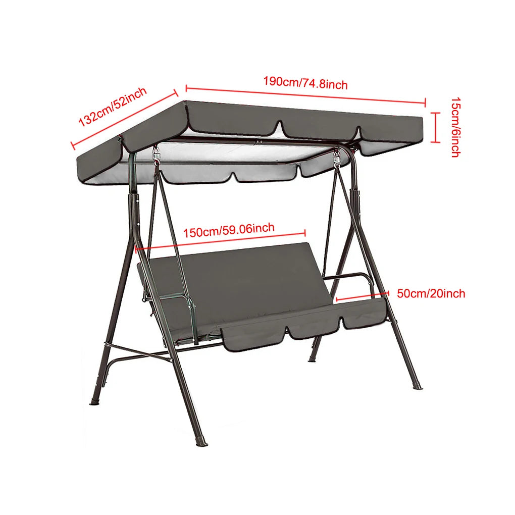 2PCS 210D Coating Uv-Resistant Waterproof Garden Chairs Patio Swing Cover Set Swing Canopy Seat Top Awning 190*132*15cm