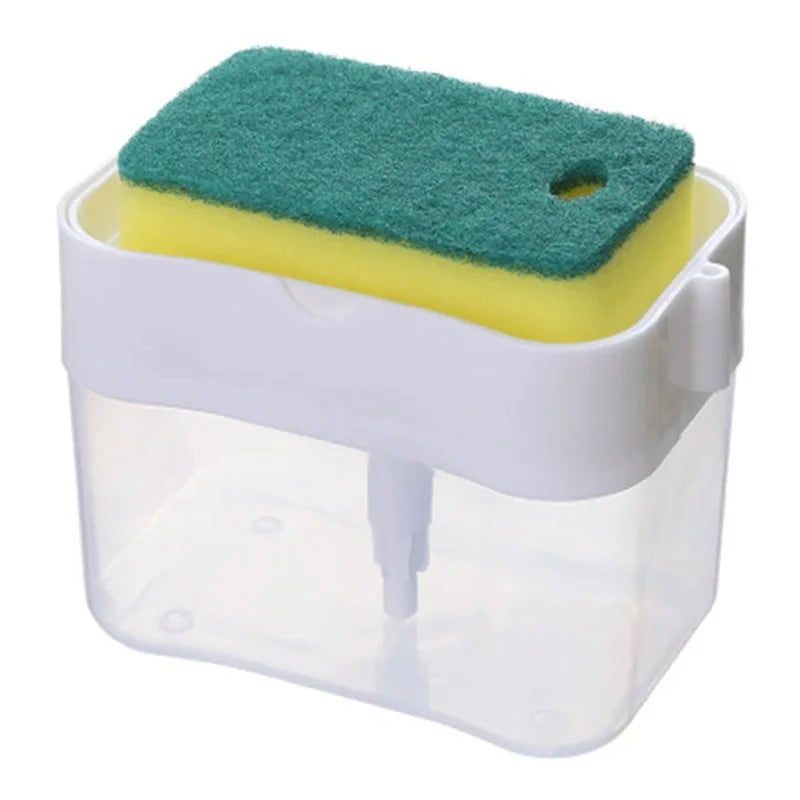 Press Soap Dispenser Box Scrubbing Liquid Container Kitchen Bathroom Automatic Detergent Foam Delivery Box with Sponge Holder