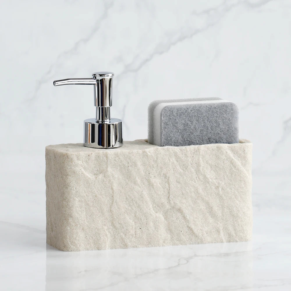 Soap Dispenser with Sponge Kitchen Sink and Bathroom Soap Dispenser  Imitation black rock Liquid Hand and Dish Soap Dispenser
