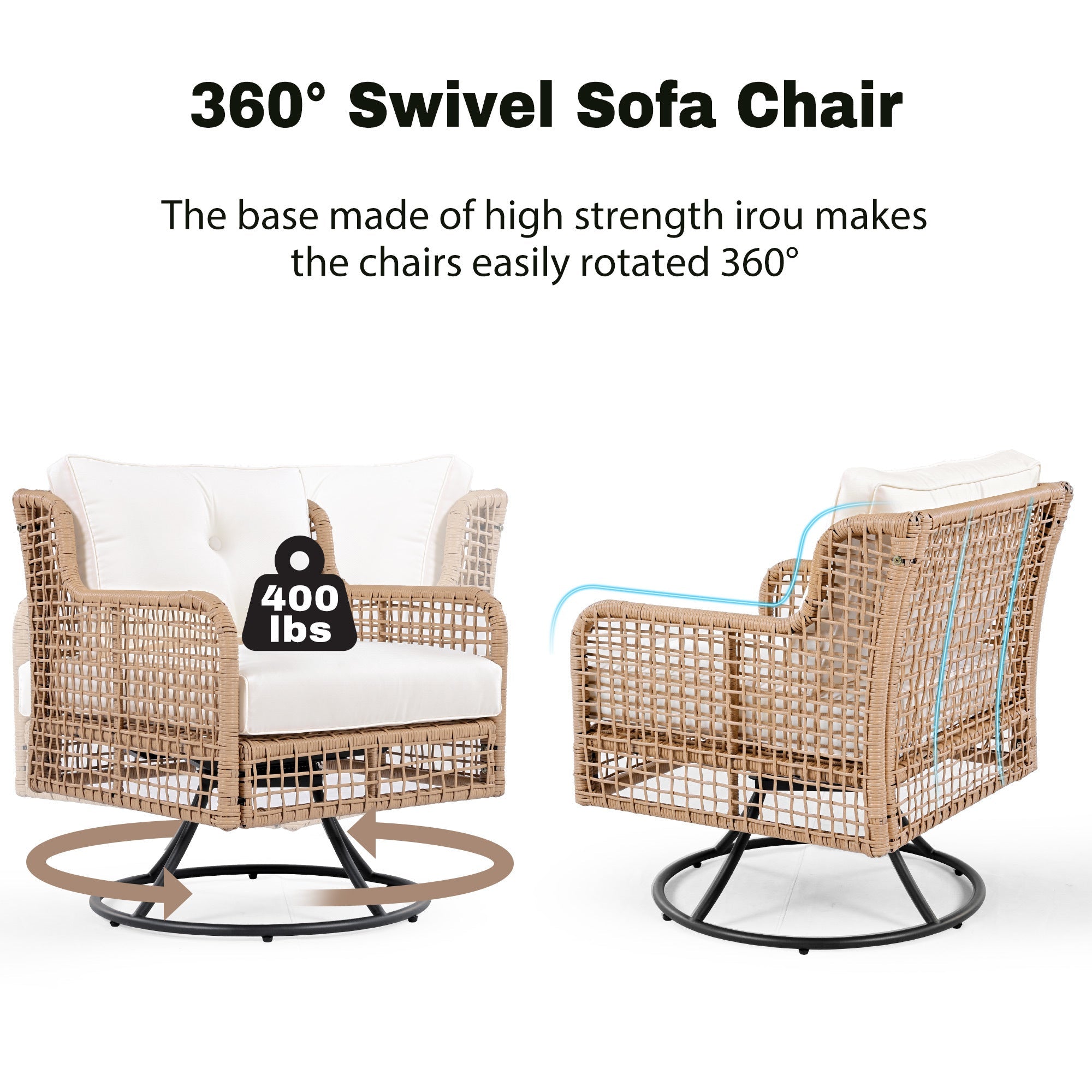 4 Pieces Patio Furniture Set with Swivel Chairs, Outdoor Wicker Sofas SHIPPING ONLY IN USA