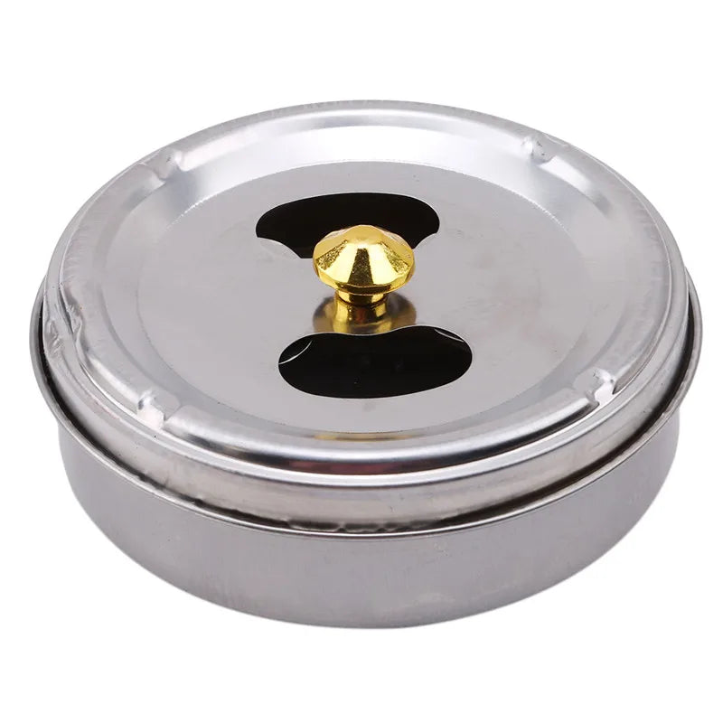 Round Spinning Ashtray With Cover Smoking Accessories Portable Stainless Steel Ashtray Lid Rotation Fully Enclosed Home Gadgets