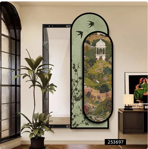 Medieval style flower hidden full-body mirror decorative painting invisible full-length mirror mural entrance can be closed