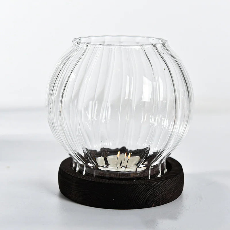 Transparent Glass Candle Holder Round Tealight Candlesticks Retro Oil Lamp Shape Romantic Wedding Party Dinner Table Decoration