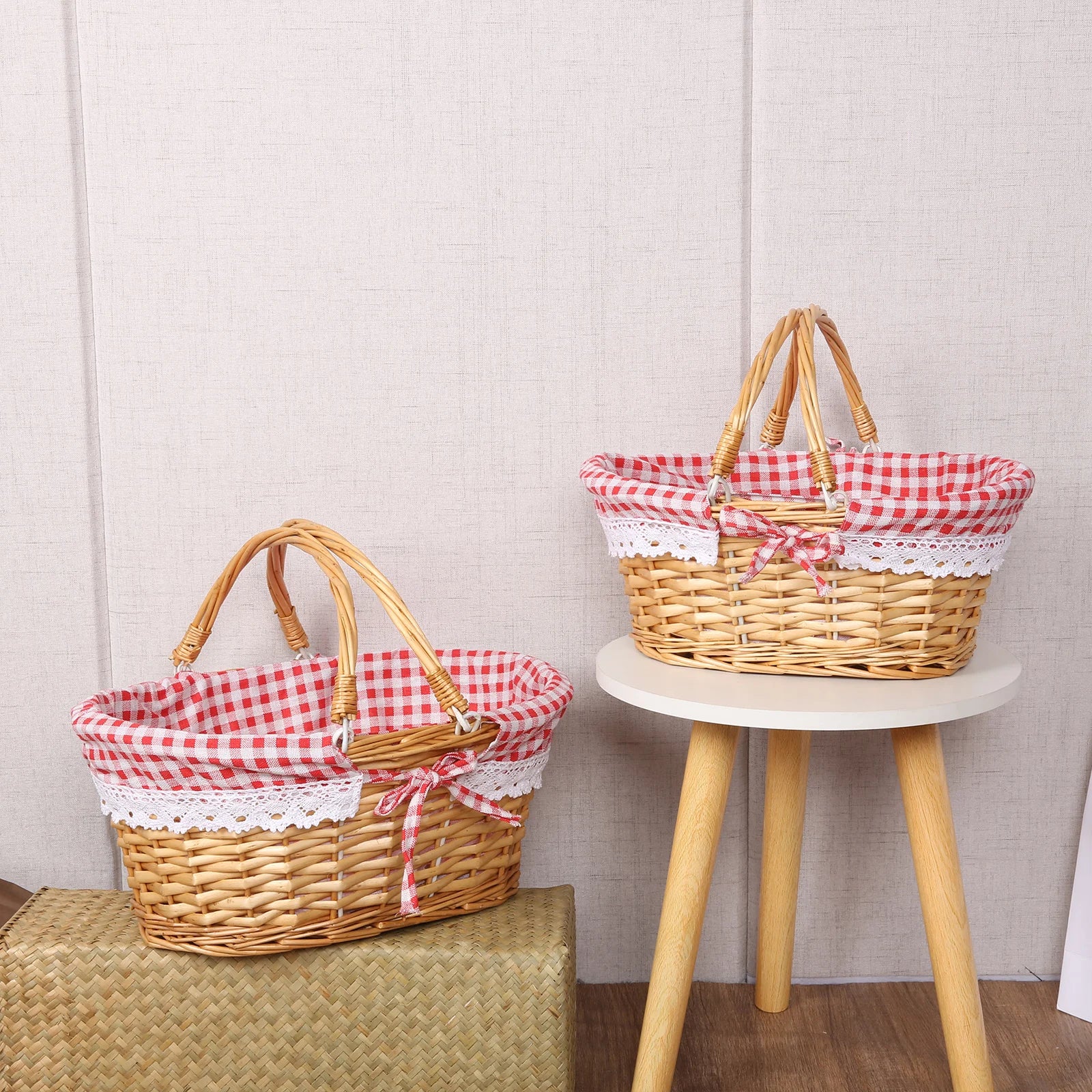 ZK40 Rattan picnic basket, wicker basket, pastoral picnic activity handle basket