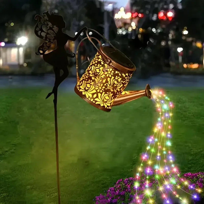 1 PC Solar Watering Can Lights, Outdoor Waterfall Garden String Fairy Lights, Solar Kettle Projection Light