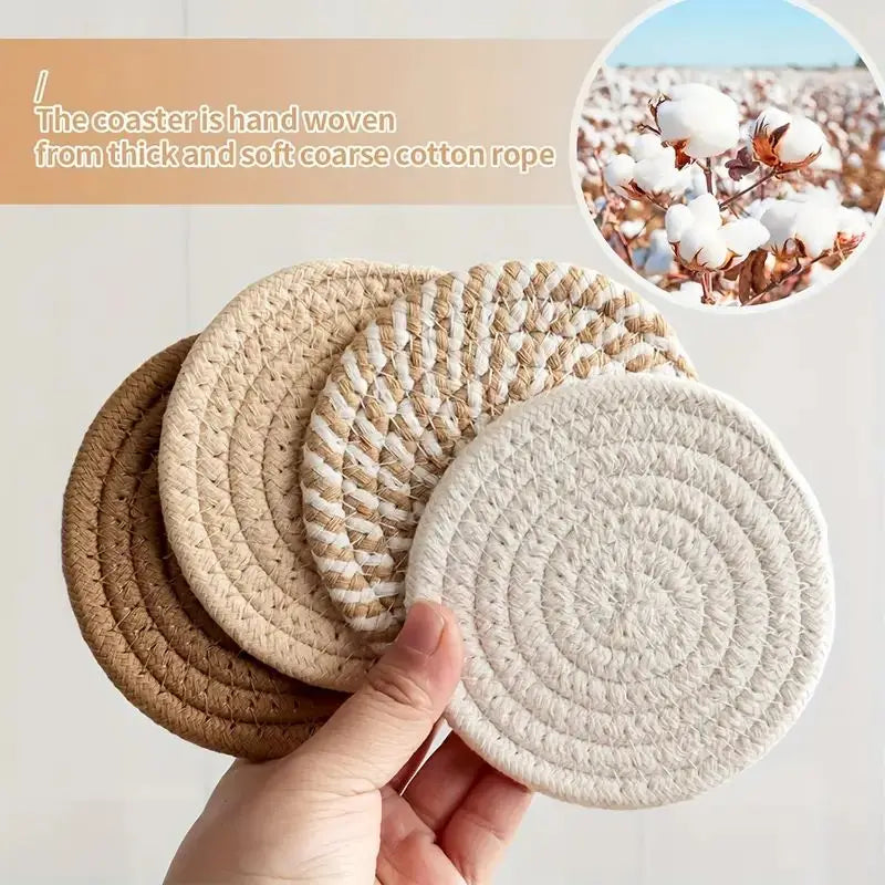 8-Piece Set Absorbent Coasters for Drinks, Minimalist Cotton Woven Coasters Coffee Table Decor Boho Cute Cup Coasters