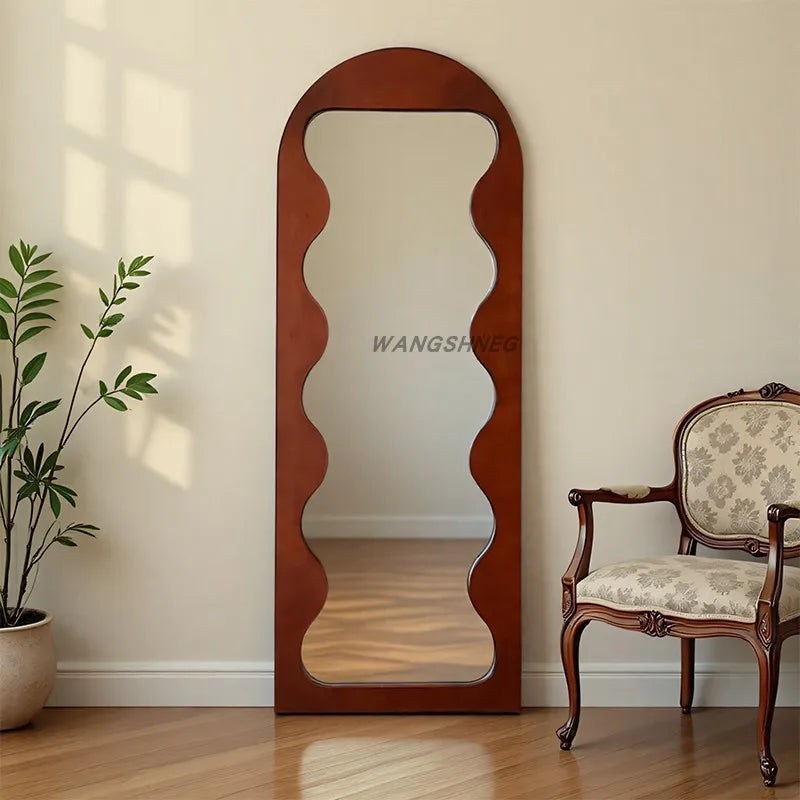 French Retro Household Use Shape Of Arch Design Full-Length Mirror Clothing Store Light Luxury Decoration Floor-Standing Mirror