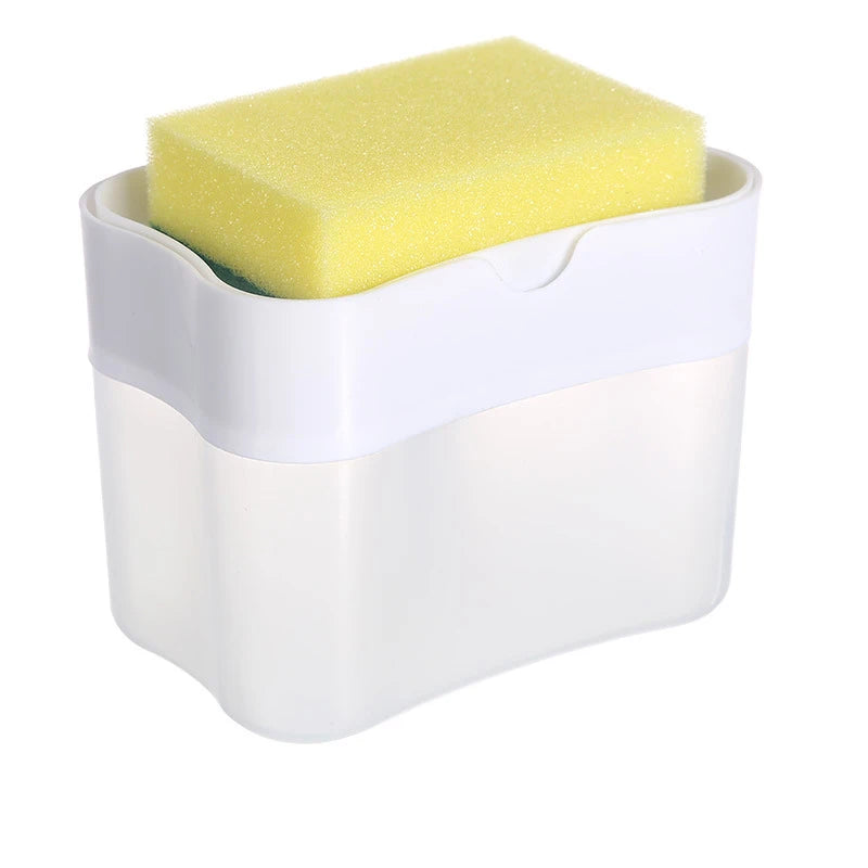 Press Soap Dispenser Box Scrubbing Liquid Container Kitchen Bathroom Automatic Detergent Foam Delivery Box with Sponge Holder