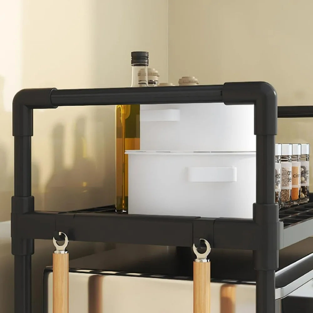 Kitchen Storage Rack Shelf Organizer for Microwave Oven Toaster Spice Bottles with Hooks Adjustable Stand for Home Dining Room