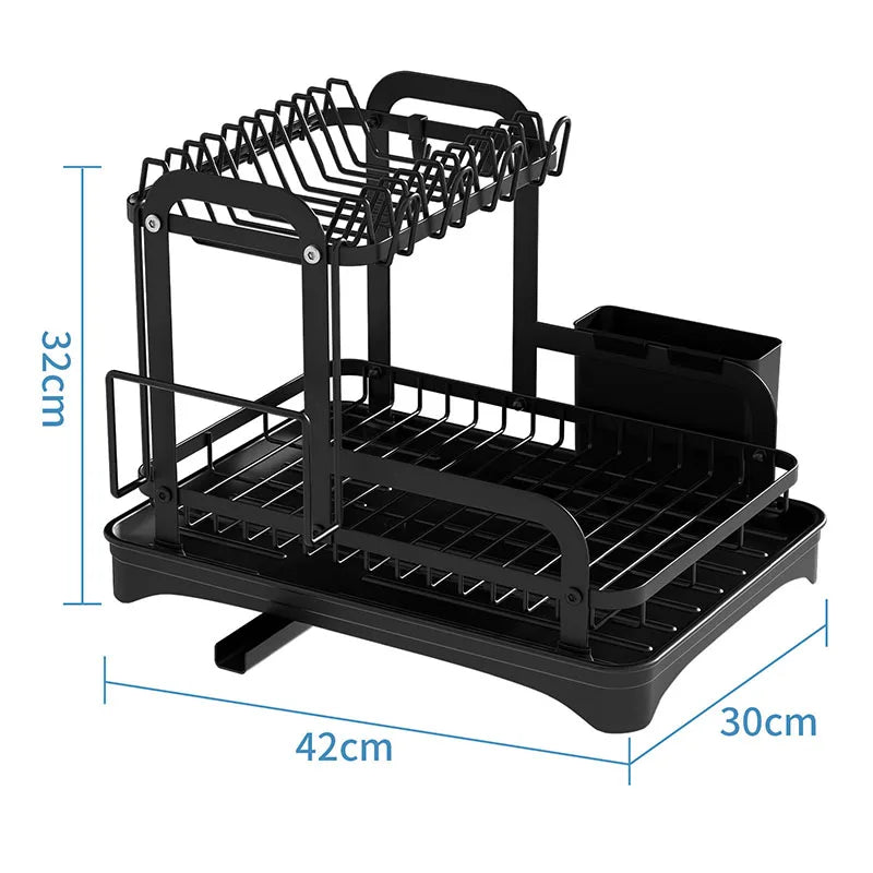 2 Tier Dish Bowl Drainer Storage Rack Kitchen Dish Drying Rack with Drain Basket Countertop Dinnerware Organizer Drainboard