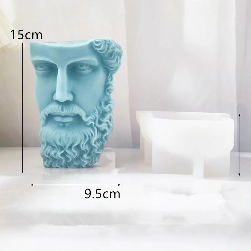 Large Greek Half Head Sculpture Silicone Candle Mold Abstract Art Half Face Beard Man Statue Silicone Mould Tabletop Ornament