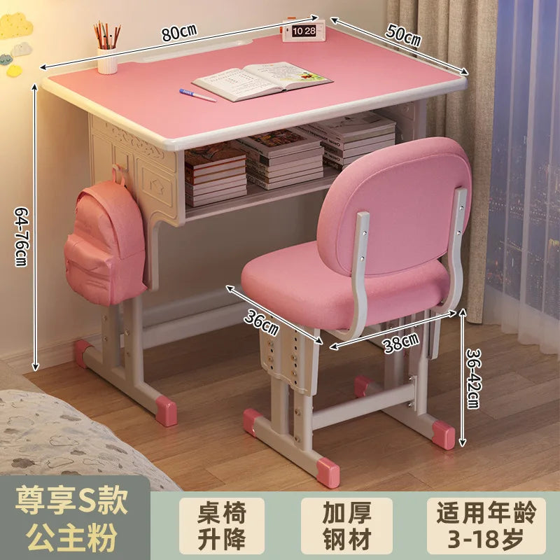 Children's Study Student Desk and Chair Set Adjustable Height Writing Desk for Kids Home & School Standard & Pro Cushion Version