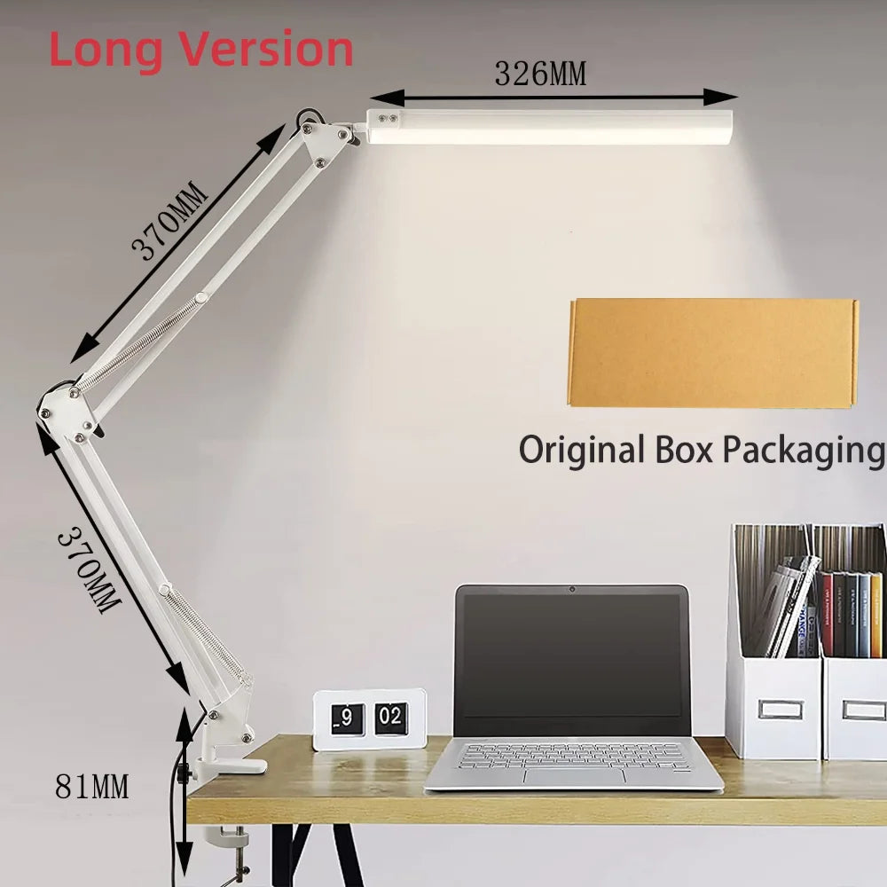 LED Desk Lamp Long Arm Foldable Clamp Adjustable Eye Caring Light with 3 Color Modes Dimmable for Reading Study and Office Work