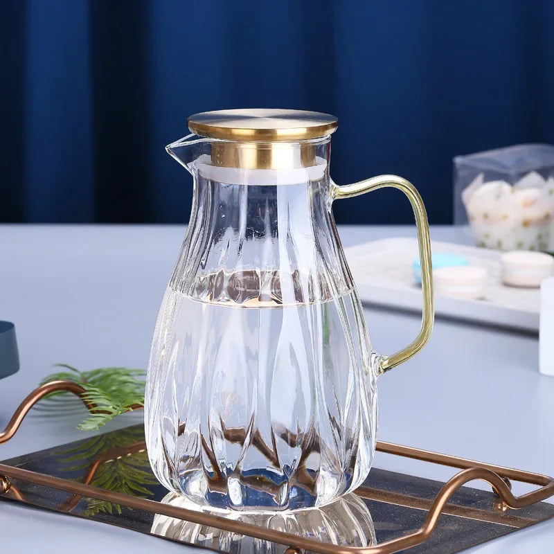 2L Borosilicate Glass Pitcher with Spout and Stainless Steel Filter Lid Heat Resistant Beverage Dispenser Hot Cold Water Keetle