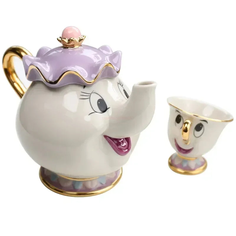 Disney Teapot Cute Cartoon Beauty And The Beast Coffee Pots Mug Mrs Potts Chip Cup Tea Cup Pots One Tea Set Droshipping Desk Gif