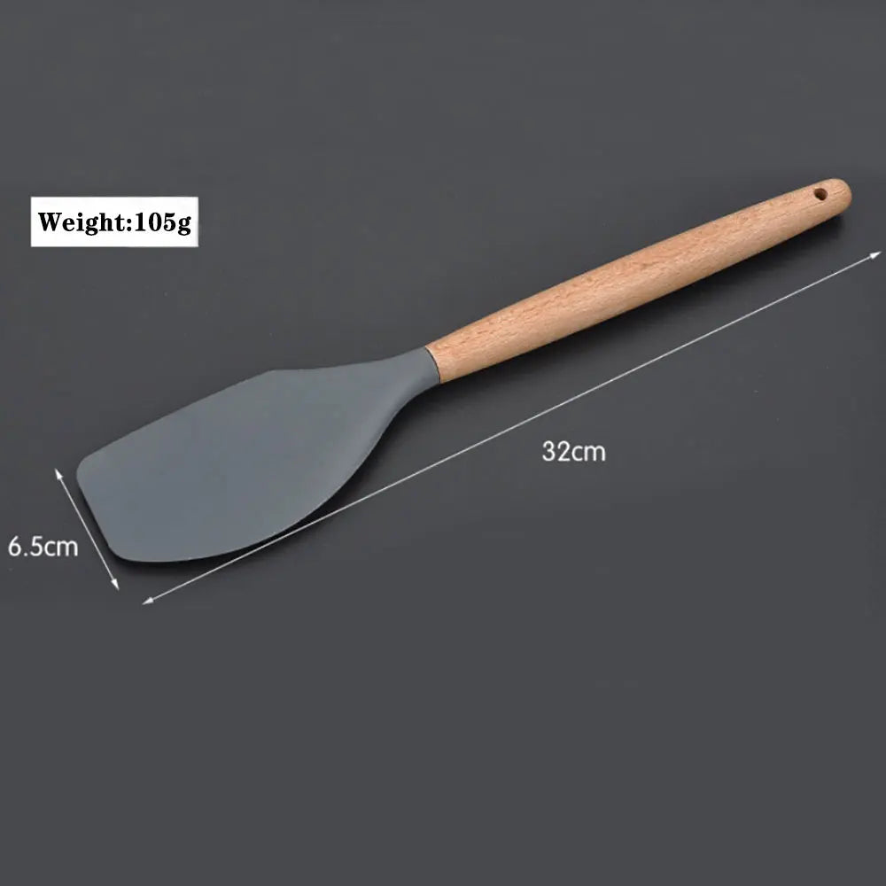 Silicone world Cooking Kitchenware Tool Silicone Utensils With Wooden Multifunction Handle Non-Stick Spatula  Spoon Brush