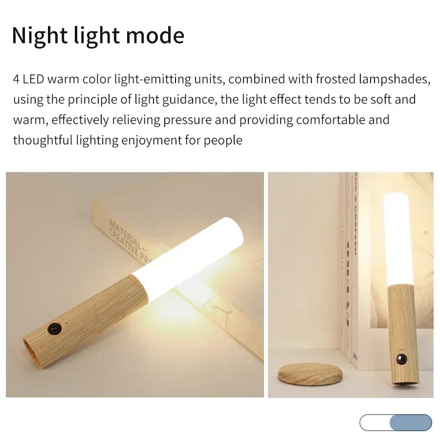 Wood-Style Rechargeable LED Wall Light with Motion Sensor Ideal Portable Plastic Lantern for Bedroom Bedside Stairs and Hallway