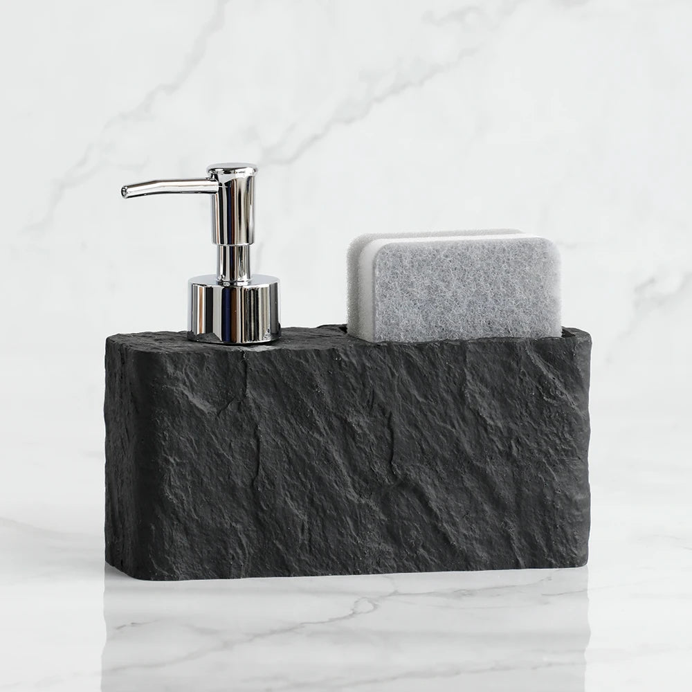 Soap Dispenser with Sponge Kitchen Sink and Bathroom Soap Dispenser  Imitation black rock Liquid Hand and Dish Soap Dispenser