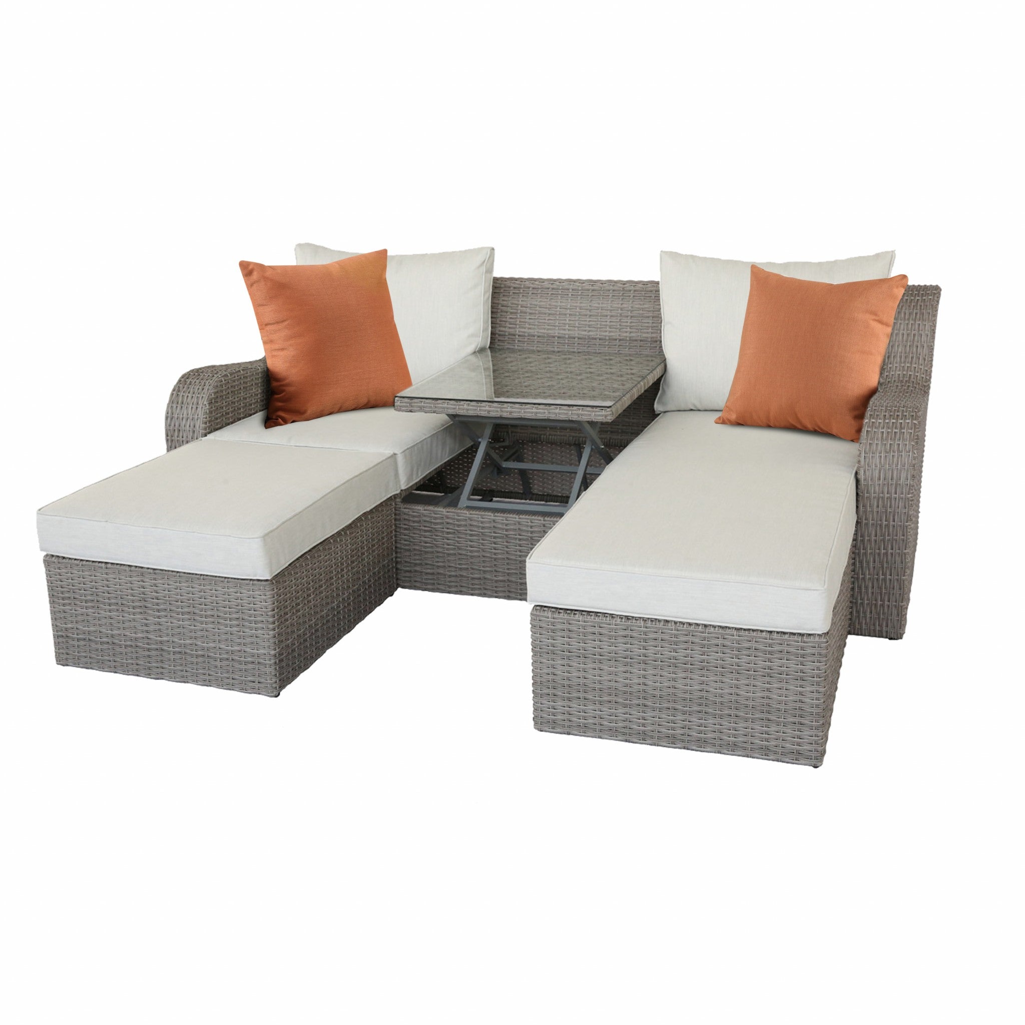 3 Piece Gray Wicker Patio Sectional And Ottoman Set SHIPPING ONLY IN USA