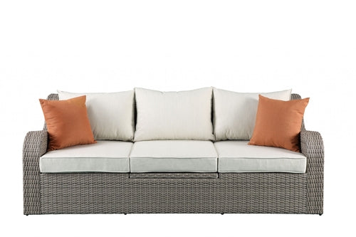 3 Piece Gray Wicker Patio Sectional And Ottoman Set SHIPPING ONLY IN USA