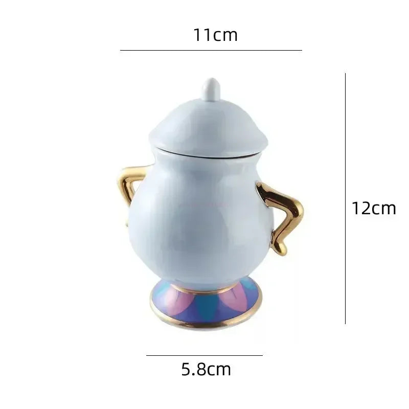 Disney Teapot Cute Cartoon Beauty And The Beast Coffee Pots Mug Mrs Potts Chip Cup Tea Cup Pots One Tea Set Droshipping Desk Gif