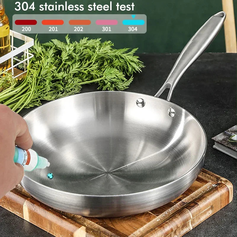 PDG1 304 Stainless Steel Non Stick Pan for Frying Steak Uncoated Kitchen Cookware Suitable for Gas Stoves and Induction Cookers