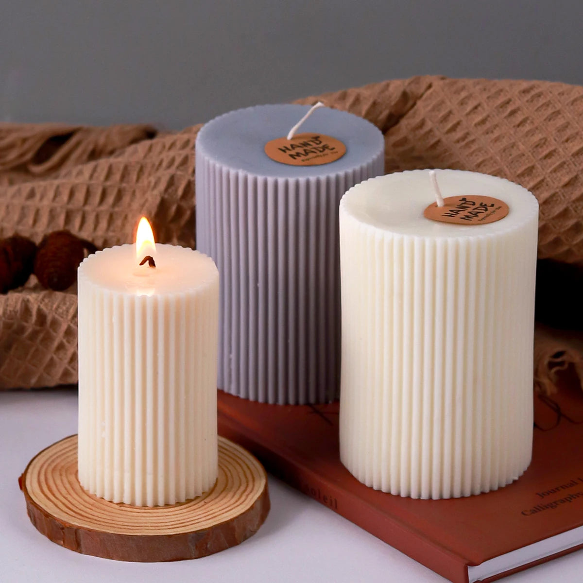 Striped Cylindrical Candle Silicone Mold Handmade Scented Candle Making Wax Mould DIY Crystal Epoxy Resin Craft Molds Home Decor