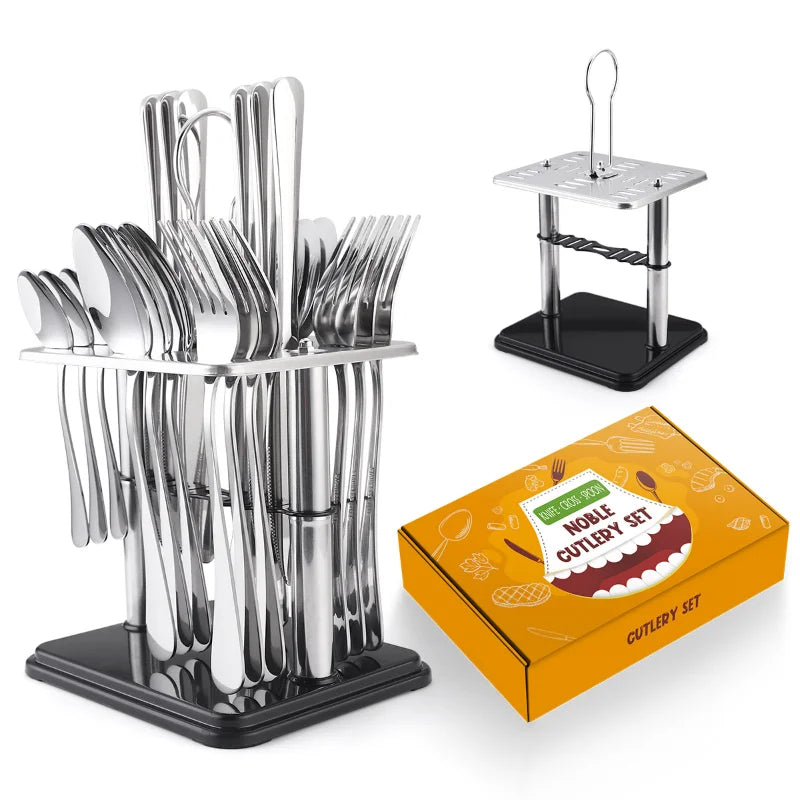 24 Pcs Stainless Steel Cutlery Hammer Pattern Ceramic Handle Knife Fork Spoon Set cutlery set travel cutlery set flatware set