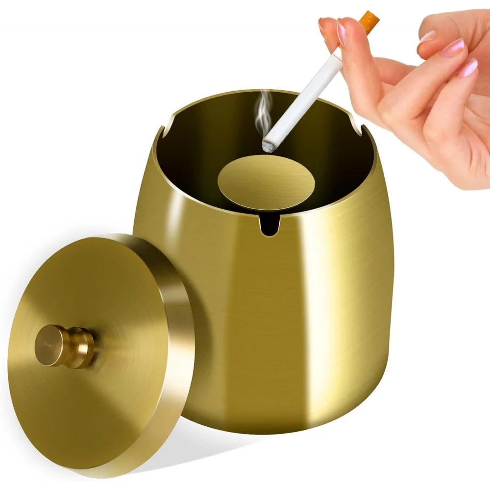 Outdoor Ashtray, Ashtray with Lid, Stainless Steel Non-Slip Base, Suitable for Home, Office, Desk, Patio, Outdoor Balcony