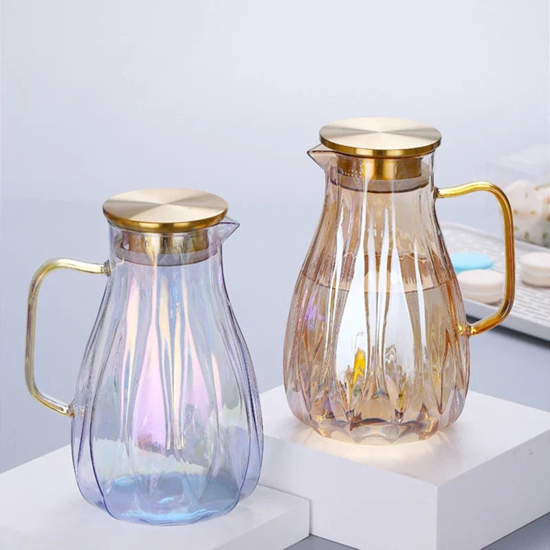 2L Borosilicate Glass Pitcher with Spout and Stainless Steel Filter Lid Heat Resistant Beverage Dispenser Hot Cold Water Keetle