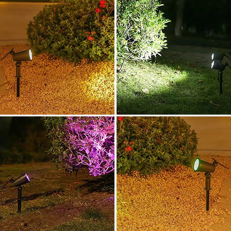 Solar Lawn Projector Spotlight with RGB Gradient & 3 Brightness Adjustable Light IP65 Waterproof for Garden Patio Driveway Spot