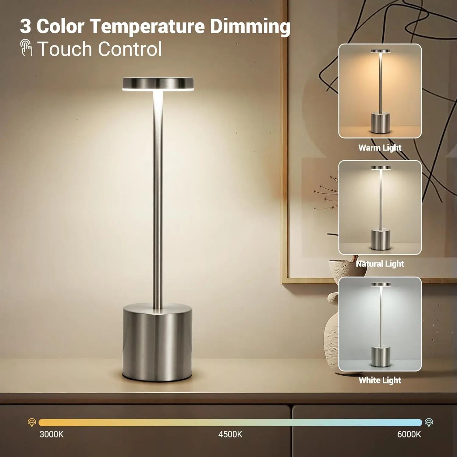 USB Rechargeable Led Night Light Desk Lamps 3 Color Touch Metal Table Lamp Bedside Outdoor Dining Written Lights Room Decor Gift