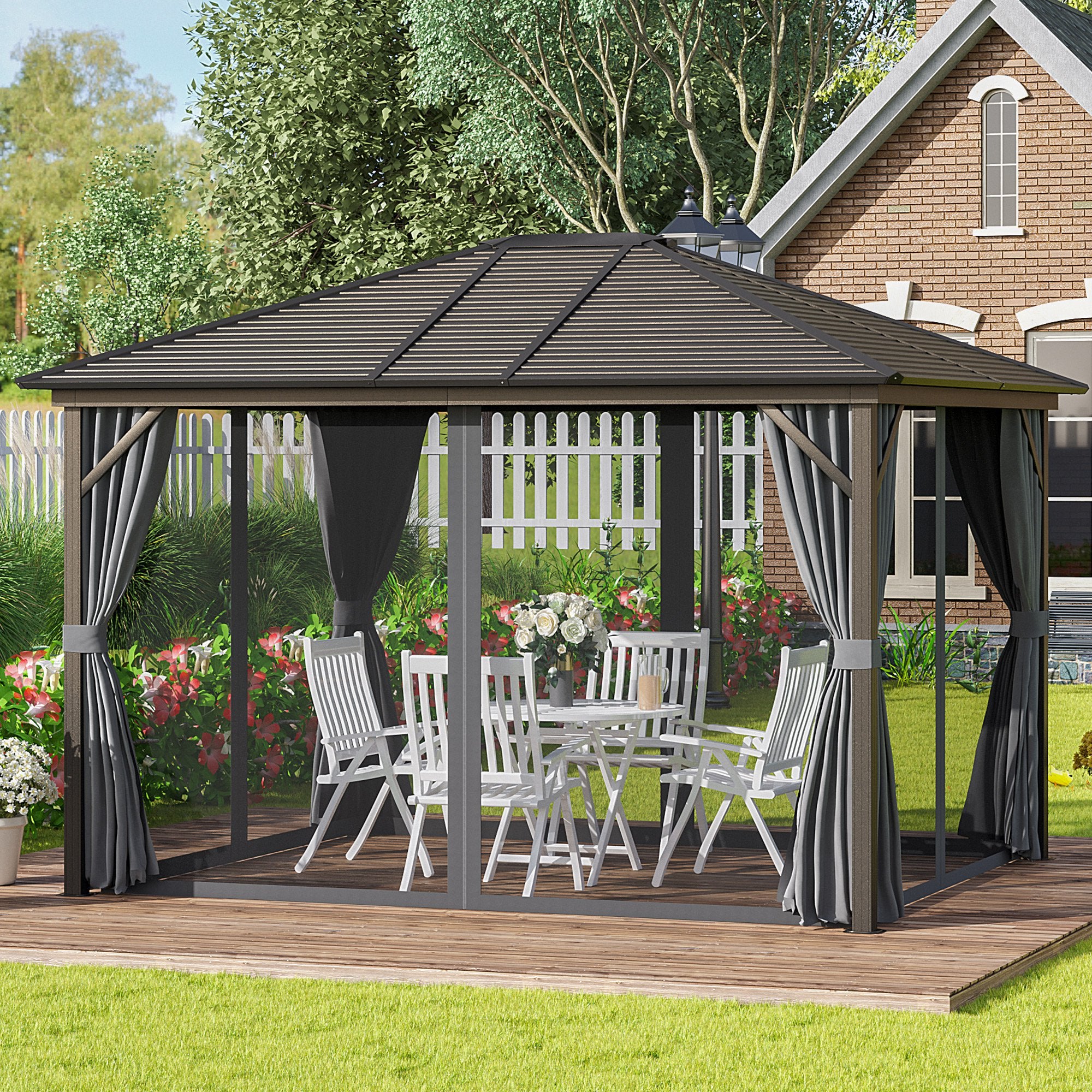 Outsunny 12x10ft Deluxe Steel Hardtop Patio Gazebo Garden Sun Shelter SHIPPING ONLY IN CANADA.Unsupported Countries: Northwest,Nunavut,Territories,Yukon