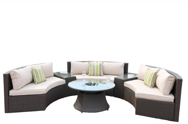 6 Piece Black Half Moon Outdoor Sectional Set with Ice Bucket SHIPPING ONLY IN USA