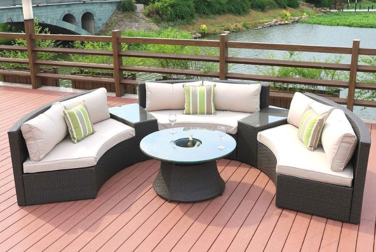 6 Piece Black Half Moon Outdoor Sectional Set with Ice Bucket SHIPPING ONLY IN USA