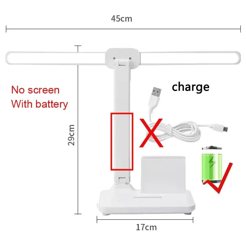 LED Table Lamp USB Chargeable Dimmable Clock Desk Lamps 2 Heads 180 Rotate Foldable Eye Protection Desktop Reading Night Lights
