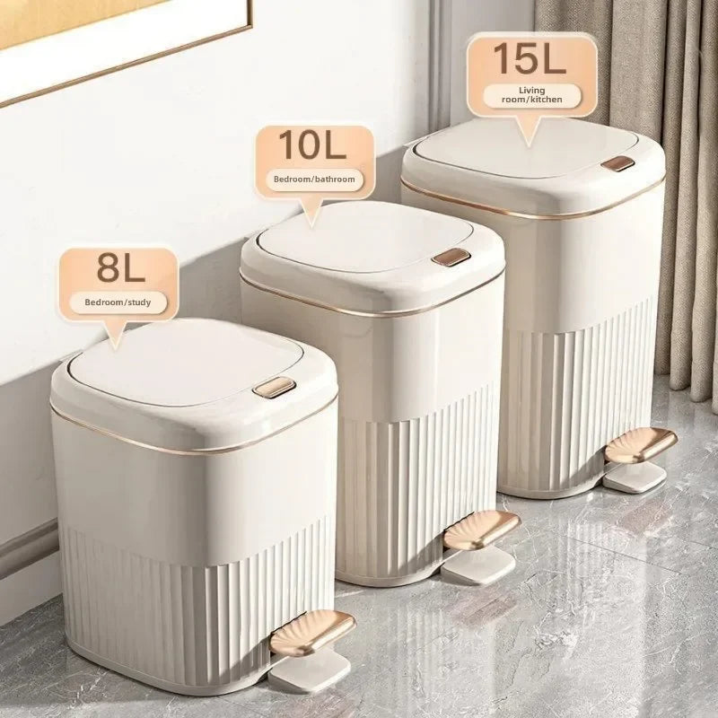 8/10L Foot Pedal Trash Can Luxury Office Kitchen Trash Can Waterproof Bathroom Waste Bins with Lid Large Capacity Garbage Bin